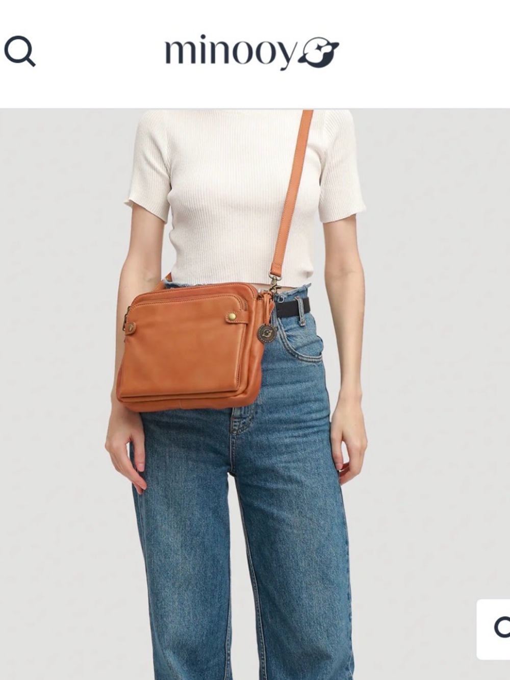 Minooy Bail Three Layer Crossbody Shoulder Tan Leather Bag + Added Strap NEW
